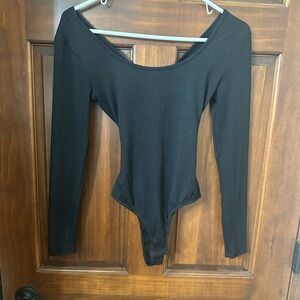 Black Long Sleeve Bodysuit - Open Back